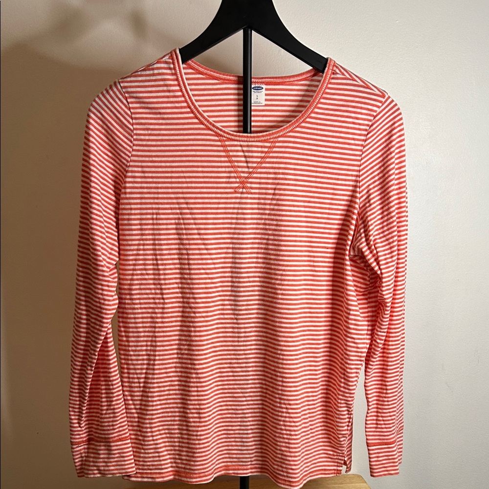 Old Navy Coral and White Striped Long Sleeve Top